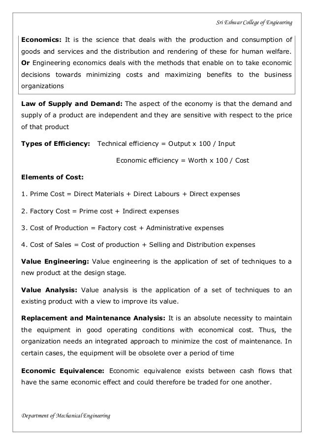 Engineering Economics and cost Analysis concepts