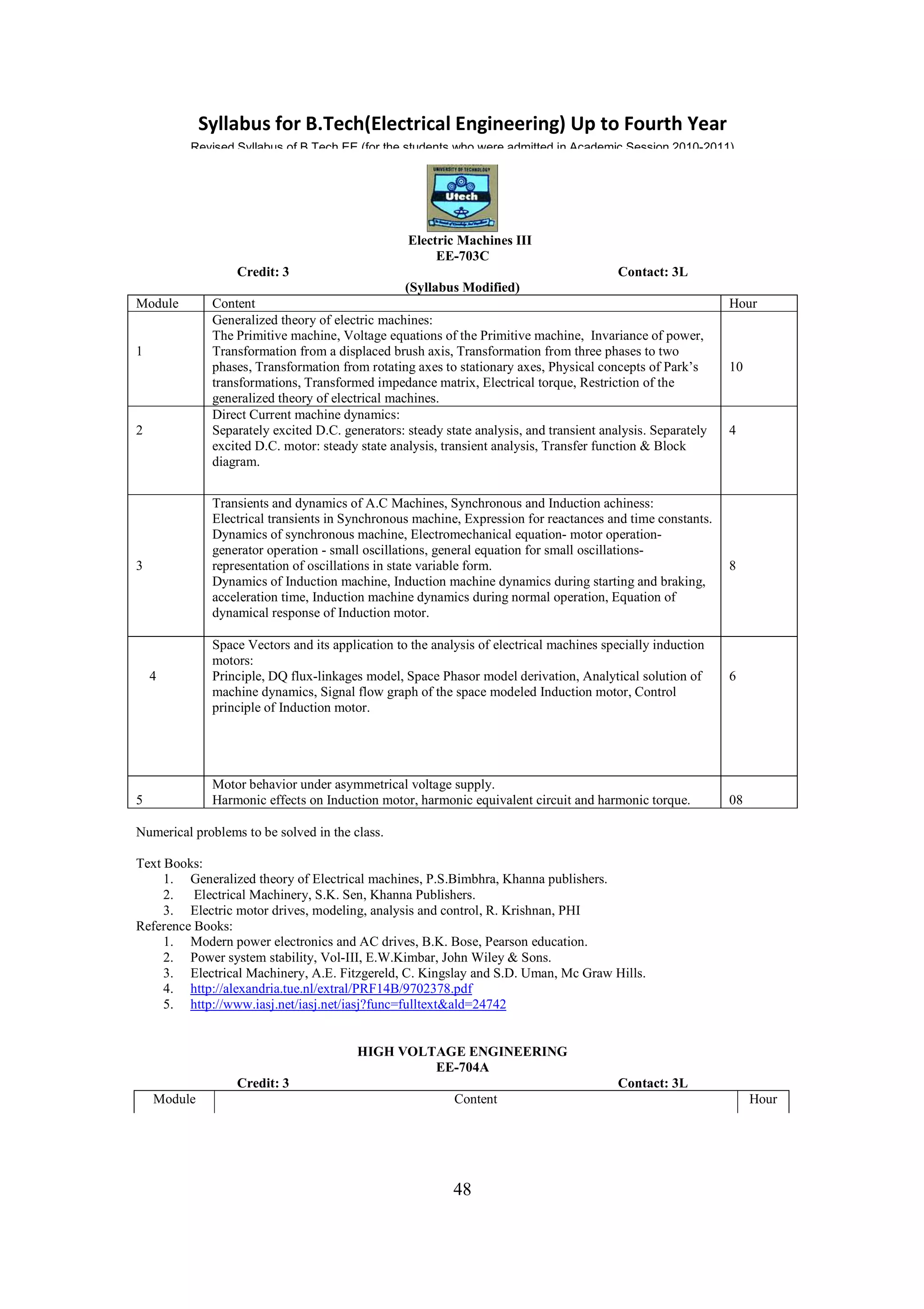 BTech in Electrical Engineering Syllabus WBUT | PDF