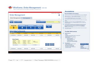 Annotations
REJECTED ORDERS SUMMARIES (8)
Wireframe: Order Management: 1280 X 800
Contact us
Order Management
Purpose: This screen provides the user with a snapshot of order statistics for a given period of time.
REJECTED CONFIRMED UNVERIFIED SUBMITTED
8 4 1 12
1 Day ALL CHANNELS ALL FIELD CRITERIA Enter search term(s)
© 2014 Jef Davis, All Rights Reserved.
Material is Jef Davis/ Client Confidential. All Copy is For Placement Only.
Author
Jef Davis
Filename
davis_portfolio_13.12.16.vsd
Page Number
21 of 66
Client
Scholastic
Project
EMS
Page
Order Management
Title AssignmentOrder Management
V.1.0
Select Order To Reconcile
UCN_ID CH. ORDER_ID CORP_ID Ord Create Date Source Sys
ORDER LIST
SPSID12344 09128734765 09128734765 09128734765 11: 09: 29 09128734765
Welcome: SPS ID | Log out
SPS_ID
RESUBMITTED
1
Status
REJECTED
SPSID12345 09128734766 09128734766 09128734766 11: 09: 29 09128734766 REJECTED
Filter By Search By
Resubmit
History Bookshelf
Update Resubmit
History Bookshelf
Update
Order Details
eISBN:
1234567890123
ISBN: 1234567890123 QTY ORDER: 12
Pontchartrain
Beignet
9876543210
GMT+5
User input error
Source Sys………….
Source Host………...
Time Zone…………..
Error Code……….….
Error Reason….……
8675309
8675309
Submitted
8675309
2011-07-21
Order Number………..
Corp ID…………..…….
Order Status………….
Bundle eISBN….……..
Order Create Date…...
FORMAT: PDF
Two Main OM Functions
Order Management
- status
- summary
- transaction details (bookshelf content: invokes CSRT)
- resubmit (as is) updated on back-end
- search (pop-up)?
- Update (eBooks order update screen)
- eBook order update
- search eISBN (call to DAM)
- all fields are editable
- nomenclature needs evaluated here.
- search orders: submit new message.
Title Assignment
- customer look-up (does author exist?)
- customer creation screen
- title search/ title multiple eISBN
- title assignment (single & batch)
- UI search-box (paste in eISBN & list)
- one author at-a-time
1 Customer clicks on a drop-down menu and selects “Book Clubs” channel under “All Channels
Selects the intersection of “1 Day” and “confirmed” (transactions that have been confirmed
within the previous 24 hours – of which there are 4 in this example)
On-click, a “Transaction Summary” screen is spawned and populated with the summaries of
the aforementioned 44 examples, highlighted by 8 ordered categories.
There is the ability to select none-to-all as well as the option the have more summary examples
displayed.
[Get Details]: “On-click spawns a window of the “Transaction Details” that functions in
virtually the exact same way as the “Transaction Summary” window but has different fields
and variables displayed.
Inasmuch as possible, all interactions are direct manipulation with real-time dynamic results.
Ex.: Field data-entry is achieved by plac-ing the cursor directly into the field and the text is
directly manipula-ted with the text wand. Once a modification has been transacted, it is
complete on the screen (there may be instances where the DB needs a [RESUBMIT] or
[UPDATE] to modify the stored data.
Once modifications have been made, the client can then validate the veracity of the transaction
in the customer’s bookshelf.
Flow Annotations (non-search)
2
3
4
5
6
7
9
8
Book Clubs
Get Details
Update
Resubmit
Bookshelf Content
Customer Lookup
 
