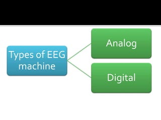 Types of EEG
machine
Analog
Digital
 