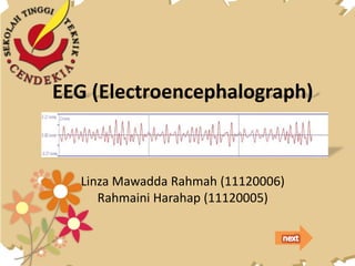 EEG (Electroencephalograph)
Linza Mawadda Rahmah (11120006)
Rahmaini Harahap (11120005)
 