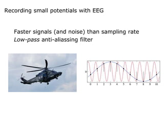 Recording small potentials with EEG
Faster signals (and noise) than sampling rate
Low-pass anti-aliassing filter
 