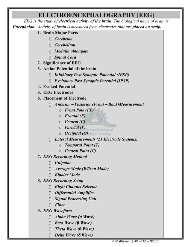 Eeg with image Medical Electronics Hints for Slow Learner PDF