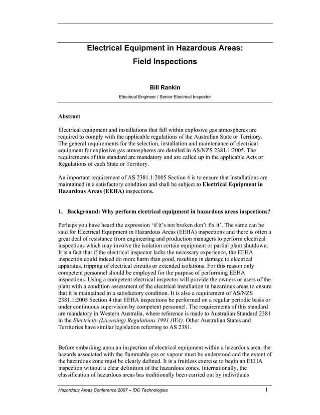 EEHA Electrical Equipment in Hazardous areas