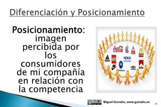 Posicionamiento:
     imagen
  percibida por
       los
  consumidores
 de mi compañía
 en relación con
 la competencia
                   Miguel Guinalíu, www.guinaliu.es
                                                      10
 