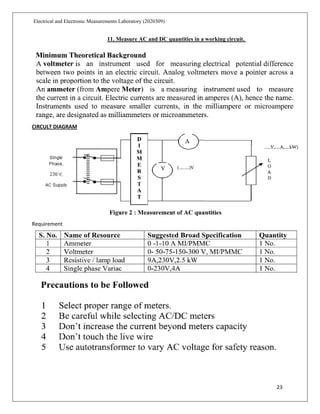 23
Electrical and Electronic Measurements Laboratory (2020309)
11. Measure AC and DC quantities in a working circuit.
CIRCULT DIAGRAM
Requirement
 