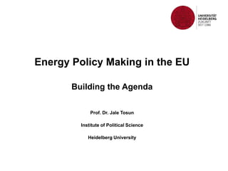 Energy Policy Making in the EU
Building the Agenda
Prof. Dr. Jale Tosun
Institute of Political Science
Heidelberg University
 