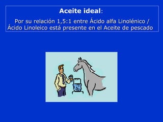 Aceite ideal:
Por su relación 1,5:1 entre Ácido alfa Linolénico /Por su relación 1,5:1 entre Ácido alfa Linolénico /
Ácido LinoleicoÁcido Linoleico está presente en el Aceite de pescadoestá presente en el Aceite de pescado
 