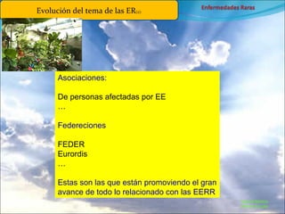 Marcial Medina Médico Escolar Evolución del tema de las ER (2): Asociaciones: De personas afectadas por EE … Federeciones  FEDER Eurordis … Estas son las que están promoviendo el gran avance de todo lo relacionado con las EERR 
