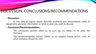 Problem Recommendation Conclusion Report Writing (Investigative Report) | PPTX