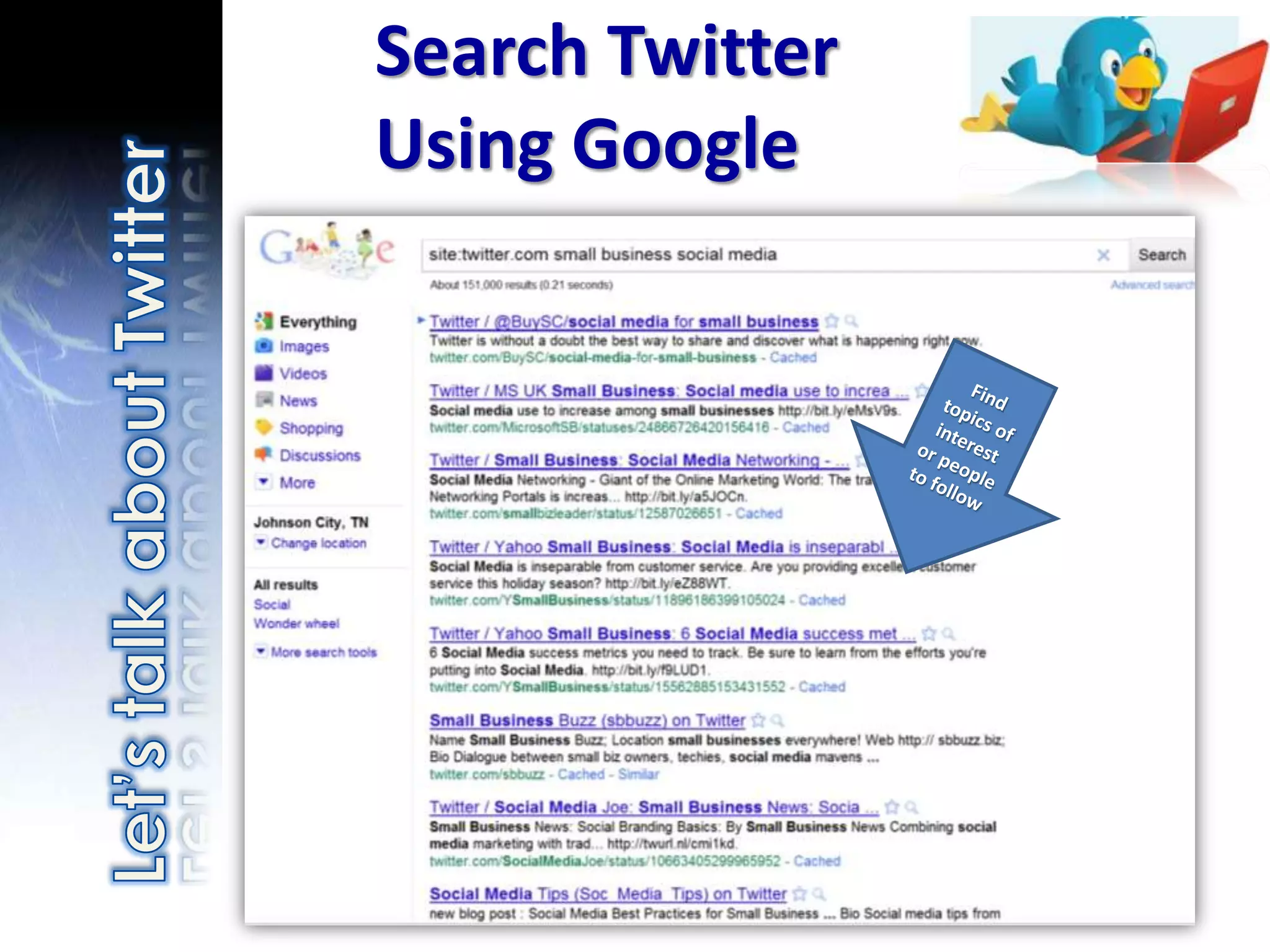 Search Twitter
Using Google
 