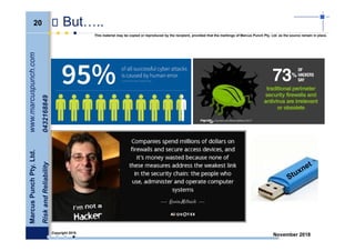 20
MarcusPunchPty.Ltd.www.marcuspunch.com
RiskandReliability0432168849
Copyright 2018.
This material may be copied or reproduced by the recipient, provided that the markings of Marcus Punch Pty. Ltd. as the source remain in place.
November 2018
But…..
 