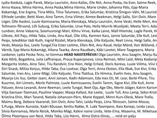 Lydia Koidula, Lagle Parek, Marju Lauristin, Aino Kallas, Elle Niit, Anna Poska, Ita Ever, Salme Reek,
Anna Haava, Miina Härma, Anna Poska,Miina Härma, Marie Under, Johanna Päts, Epp-Maria
Kokamägi, Ene Ergma, Tiina Mõis, Tiina Talumees, Erika Salumäe, Kristiina Šmigun-Vähi, M.Lauristin
Elfriede Lender, Betti Alver, Aino Tamm, Erna Vilmer, Aimee Beekman, Helgi Sallo, Siiri Oviir, Mare
Liiger, Ülle Aaskivi, Luule Komissarov, Maria Klenskaja, Marju Lauristin, Anne Veski, Helle Meri, Ann
Tellmann-Tõrvand, Lilli Suburg, Erika Salumäe, Urve Palo, Hella Murrik-Wuolijoki, Meeta Terri, Ada
Lundver, Anne Vabarna, Soomusrongi Mari, Kihnu Virve, Kaika Laine, Mall Hiiemäe, Lagle Parek, He
Lilleste, Aili Paju, Hilda Taba, Linda, Anu Kaal, Ülle Ulla, Karmen Kass, Janne Salumäe, Elle Kull, Leid
Peips, telediktor tädi Ruth, Ingrid Rüütel, Maria Klenskaja, Ülle Kaljuste, Reet Linna, Helgi Sallo, Ann
Veski, Maarja Ilus, Leelo Tungal,Tiia Ester Loitme, Ellen Niit, Anu Raud, Heljo Mänd, Ilon Wikland, A
Värnik, Epp Maria Kokamägi, Hilana Taarka, Anna Raudkats, Käbi Laretei, Mare Taagepera, Maria
Laidoner, Lydia Poska-Teiss, Ivi Eenmaa HEAD NAISTEPÄEVA! Olga Lauristin, Anu Saagim, Marju Ku
Kaie Kõrb, Bogatkina, Julia Laffranque, Proua Kuperjanova, Liina Reiman, Milvi Laid, Meta Kodanipo
Margarita Voites, Aino Talvi, Tiiu Randviir, Ene Hion, Helgi Erilaid, Doris Kareva, Luule Viilma, Viivi L
Siiri Sisask, Miliza Korjus, Hilda Taba, Eva Lootsar, Olga Terri, Anna Ekston, Ella Ilbak, Eve Kivi, Erika
Salumäe, Ines Aru, Laine Mägi, Ülle Kaljuste, Tiina Tšatšua, Els Himma, Evelin Ilves, Anu Saagim,
Maarja-Liis Ilus, Getter Jaani, Anni Jansen, Kadri Adamson, Eda Ines Eti, M. Lear, Barbi Pilvre, Tiiu
Kuurme, Airi Liimets, Merle Palmiste, Luule Komissaarov, Evelin Tamm, Signe Kivi, Elle Kull, Anne
Paluver, Anna Levandi, Anne Reeman, Leelo Tungal, Reet Oja, Age Oks, Merle Jääger, Katrin Karism
Vilja Savisaar-Toomast, Pauliine Vapper, Maaja Kallast, Kai Leete, Luule Tull, Anu Lamp, Seksi-Kristi
Kristiina Ehin, Mari Tarand, Natalie Johanson-Pärn, Marie Koppel, Minni Kurs-Olesk, Mare Tralla,
Maimu Berg, Debora Vaarandi, Siiri Oviir, Aino Talvi, Leida Peips, Liina Tõnisson, Salme Masso,
S.Purga, Maire Aunaste, Kadri Kõusaar, Kerttu Rakke, R. Lukk Toompere, Kaia Kanepi, Leida Laius,
Silvia Rannamaa, Marie Reisik, Monika Mägi, Kalevi naine Linda, Vete-Ema, Maaema, M. Mikelsaar
Õilme Ploompuu van Nest, Hilda Taba, Liia Hänni, Alma Ostra-Oinas, ... neid on palju
 