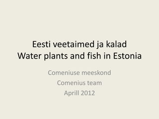Eesti veetaimed ja kalad
Water plants and fish in Estonia
       Comeniuse meeskond
         Comenius team
           Aprill 2012
 