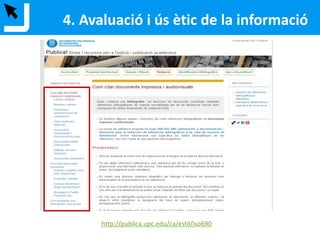 UPCommons, el portal d’accés obert al coneixement de la UPC, està format
pel conjunt de dipòsits institucionals oberts de la UPC i té com a missió
garantir la preservació de la producció docent i de recerca cientificotècnica de
la universitat.
Hi trobareu a text complet:
- E-Prints
- Revistes científiques
- PFC / TFG / Tesines de les Escoles/Facultats UPC
- Llibres UPC
<http://upcommons.upc.edu/>
3.5. UPCommons
- Llibres UPC
 