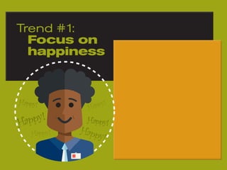 Trend #1:
Focus on
happiness
Happy!
Happy! Happy!
Happy!
Happy!Happy!
 