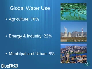 Global Water Use

• Agriculture: 70%



• Energy & Industry: 22%



• Municipal and Urban: 8%
 