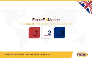 1-2-3 EezzeE™ INFECTION CONTROL SYSTEM
1	
   2	
   3	
  CLEAN DISINFECT PROTECT
EezzeE 4Marine
PREVENTING INFECTIONS IS AS-EASY-AS 1-2-3
 