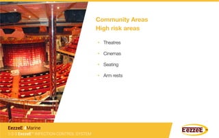 Community Areas
High risk areas
•  Theatres
•  Cinemas
•  Seating
•  Arm rests
1-2-3 EezzeE™ INFECTION CONTROL SYSTEM
EezzeE 4Marine
 