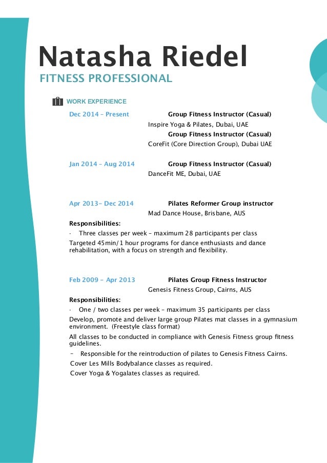 fitness instructor resume sample