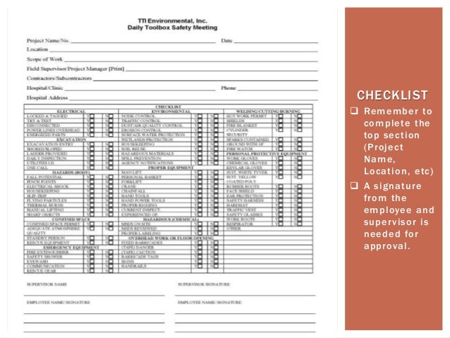 toolbox safety training classroom safety checklist