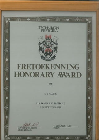 Honorary Award - Academic Performance Explosives Technology