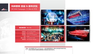 Event Concept Creation
Event Production
Performance Management
Design
Photography & Video
Event Rundown Planning
⹹˼

ݹ

Ӱ & 
̰
MUMM Champagne X-Mas & NYE
ķ ʥ & ף
Our roleǵ
ڹȥļ ,City Moments һֱΪķĲ߻Ϻͱʥں
ûҪƷƾ뵽߼ֲĻȥ
 