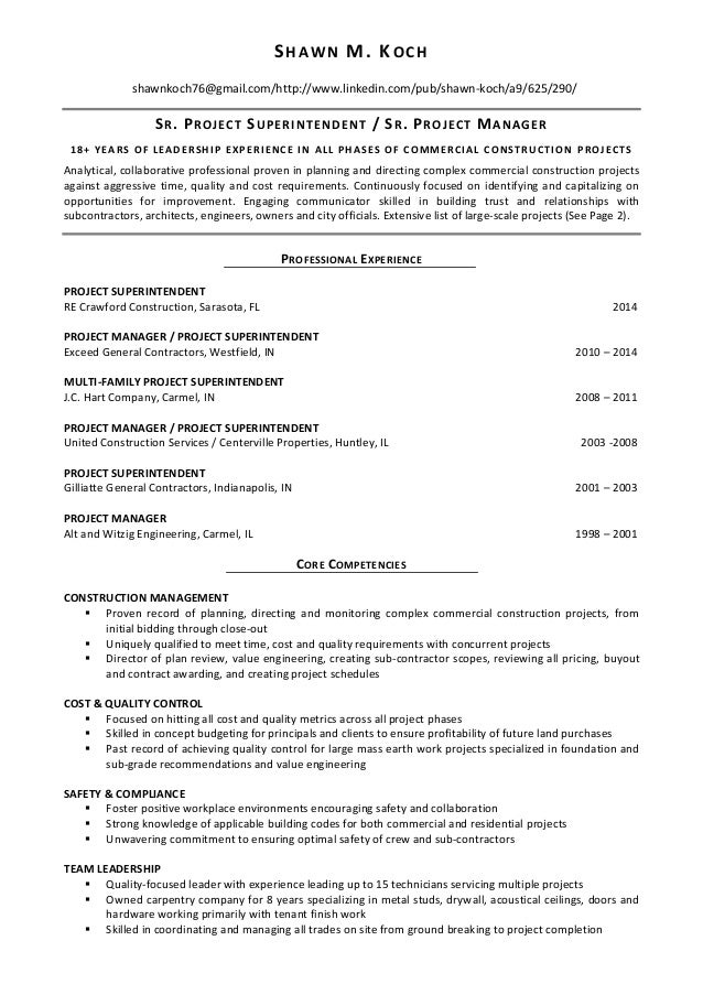 linkedin project manager and superintendent resume shawn m koch shawnkoch76gmailcomhttpwww - Construction Superintendent Resume Sample linkedin project manager and superintendent resume shawn m koch shawnkoch76gmailcomhttpwww - Construction Superintendent Resume Sample