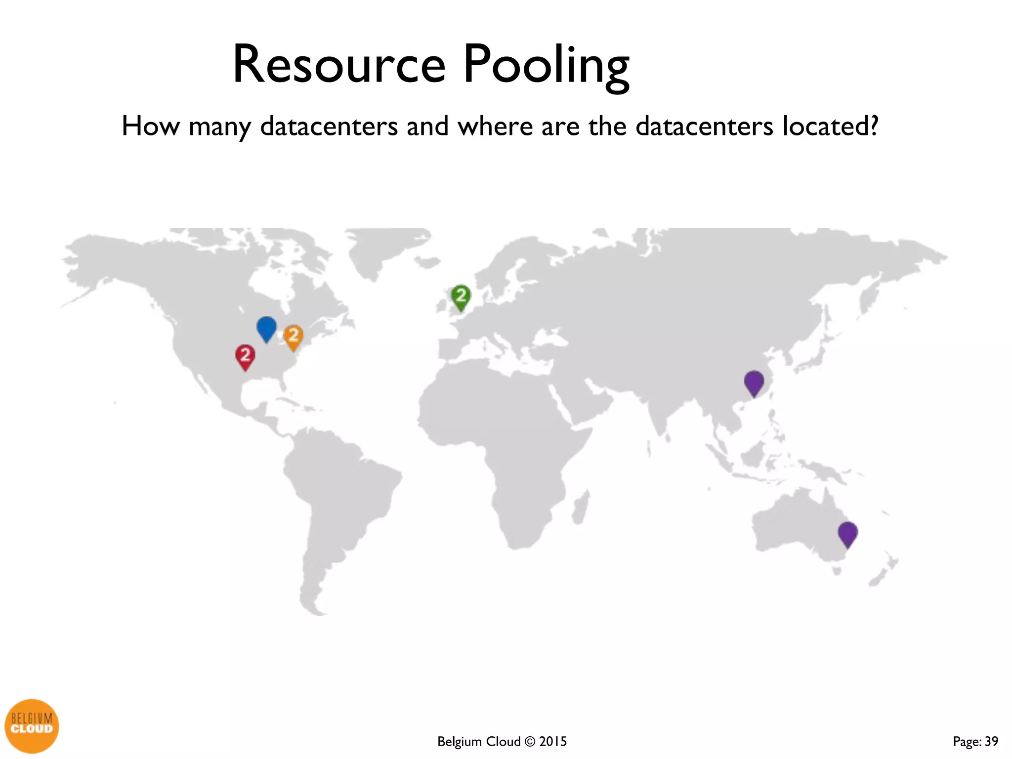 Page: 39Belgium Cloud ©
How many datacenters and where are the datacenters
located?
Resource Pooling
 