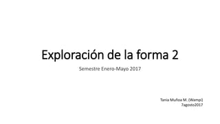 Exploración de la forma 2
Semestre Enero-Mayo 2017
Tania Muñoa M. (Wampi)
7agosto2017
 