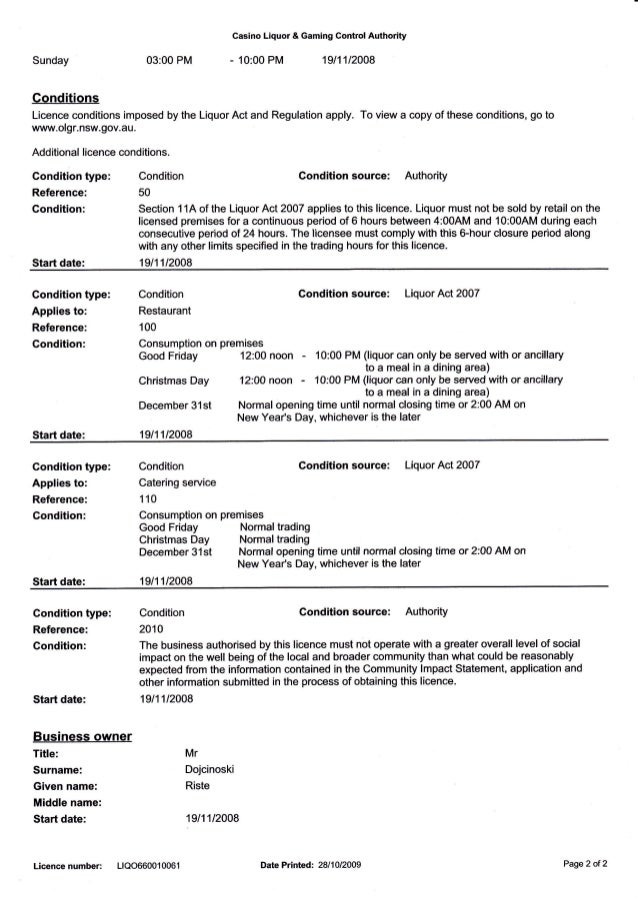 Liquor Licence LIQO 660010061