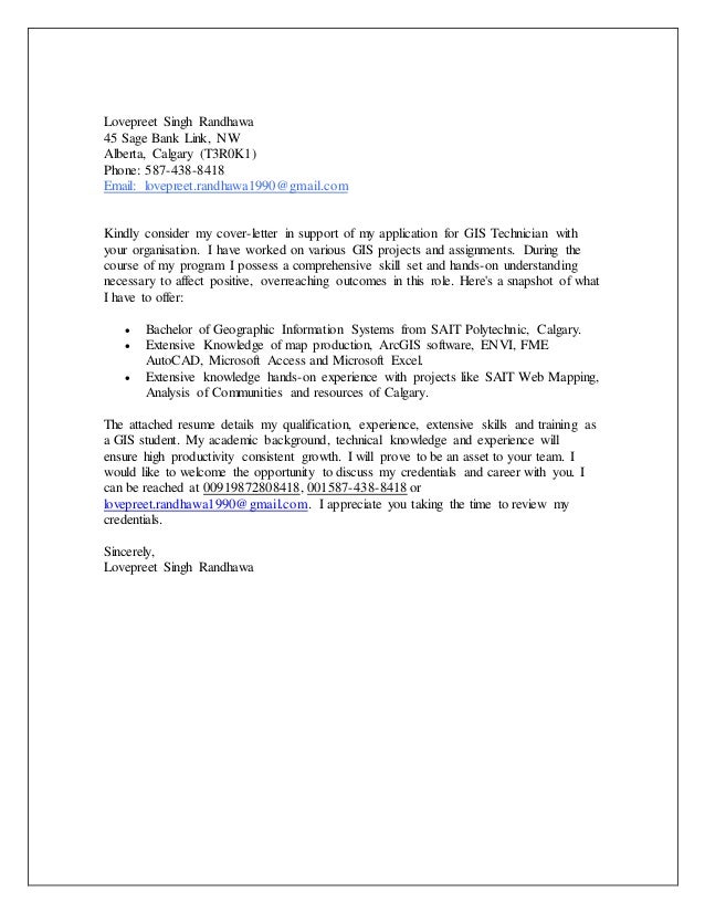 cover letter gis gis cover letter