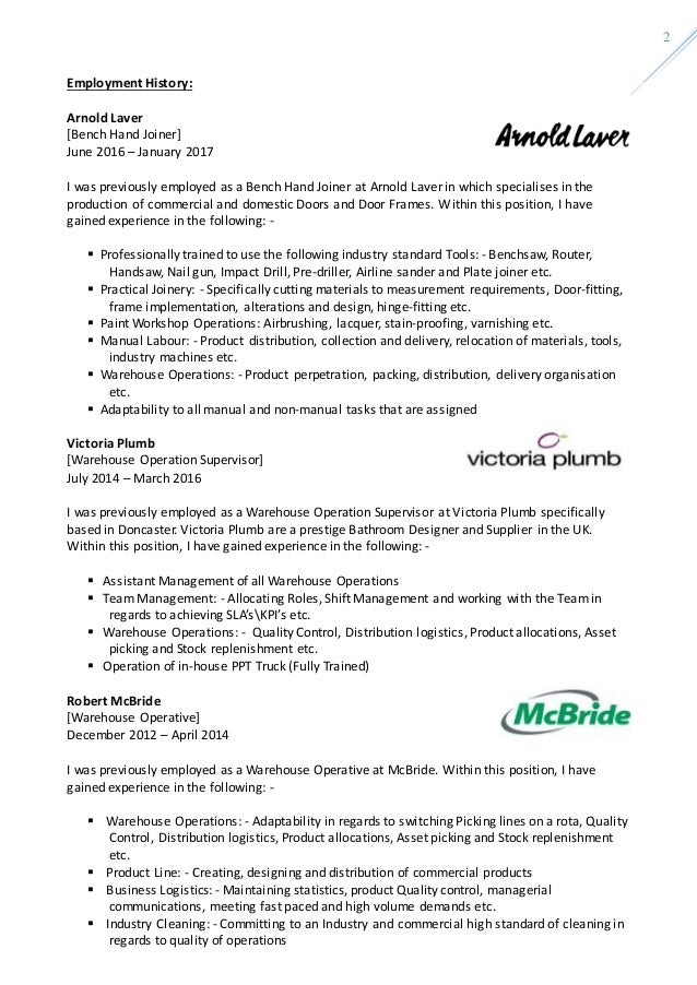 cv warehouse operative