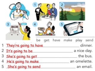 They’re going to have
It’s going to be
She’s going to get
He’s going to make
She’s going to send
 