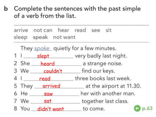 slept
heard
couldn’t
read
arrived
saw
sat
didn’t want
 