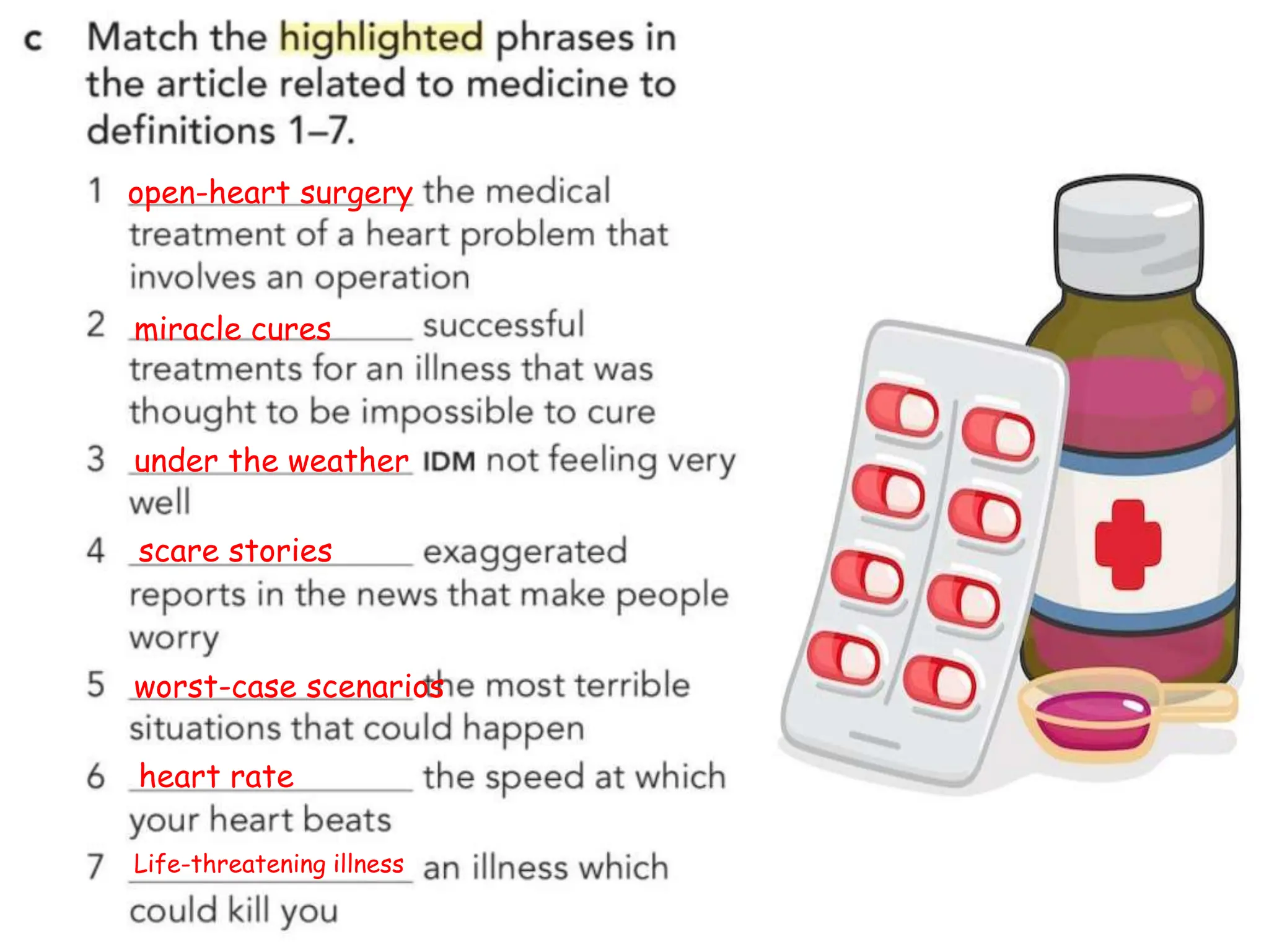 open-heart surgery
miracle cures
under the weather
scare stories
worst-case scenarios
heart rate
Life-threatening illness
 