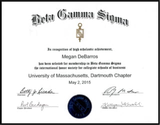 Beta Gamma Sigma Honor Society Certificate