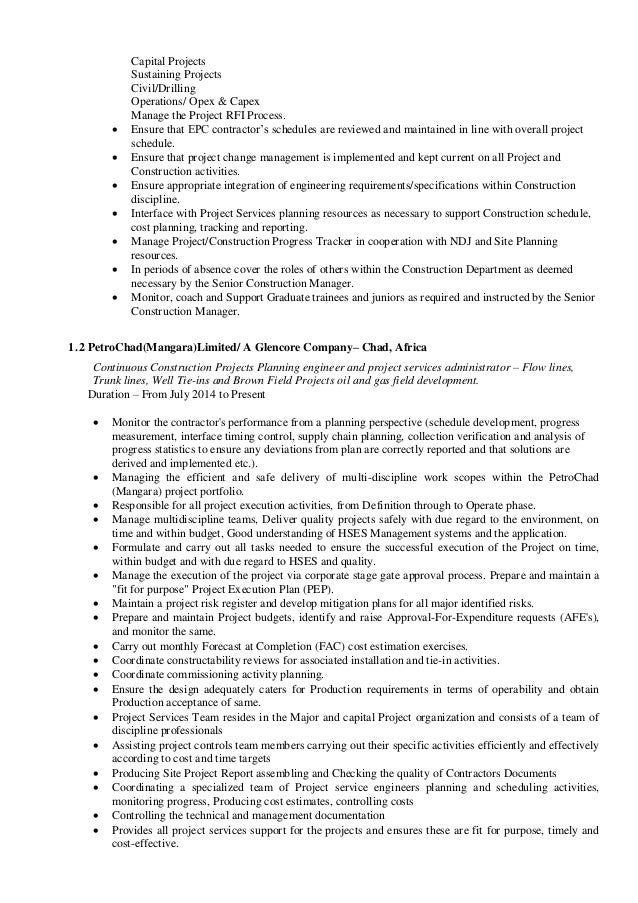 project planner resumes