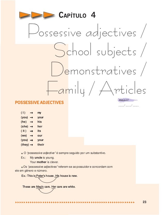 portuguese possessive adjective 6º básico teaching Inglês ano book