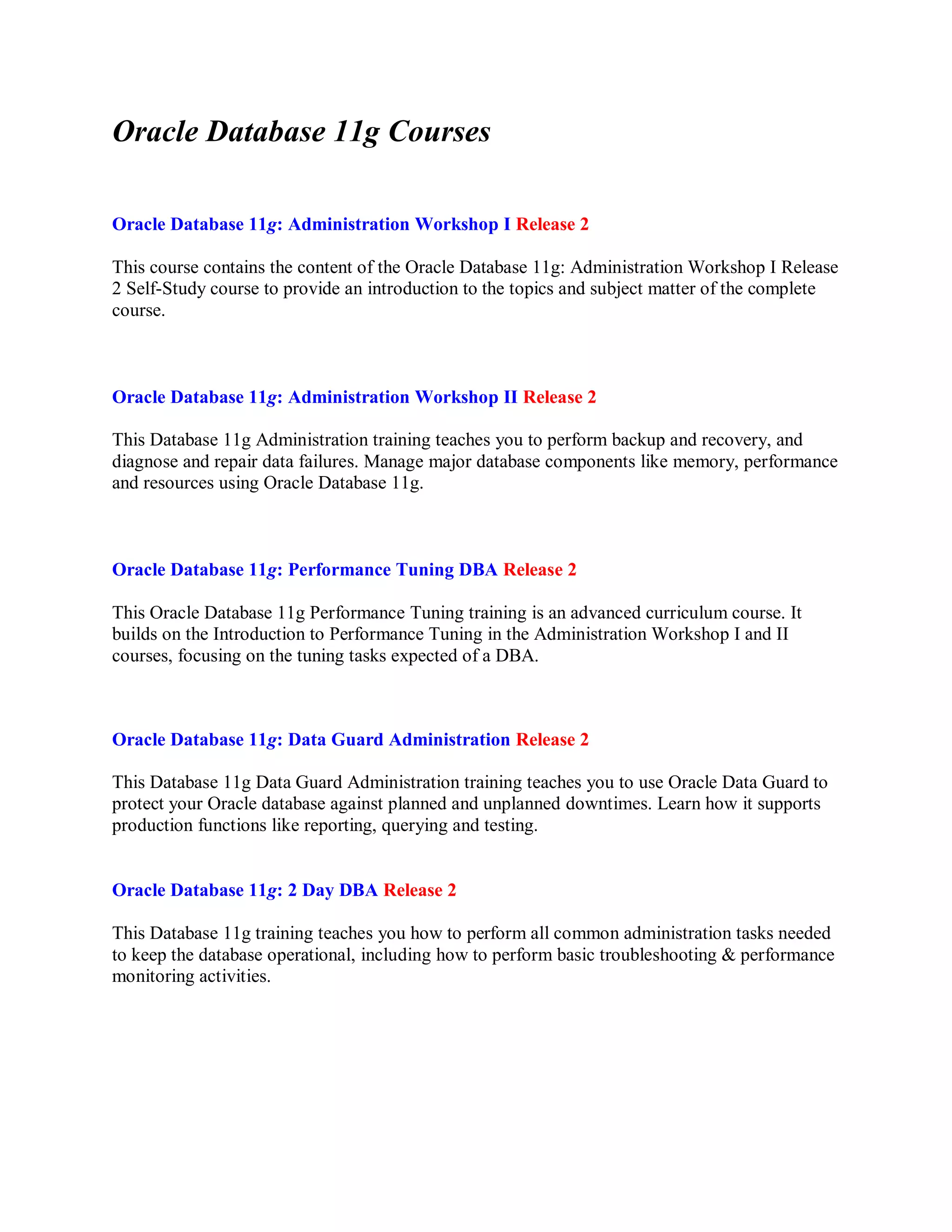 Oracle database courses pdf