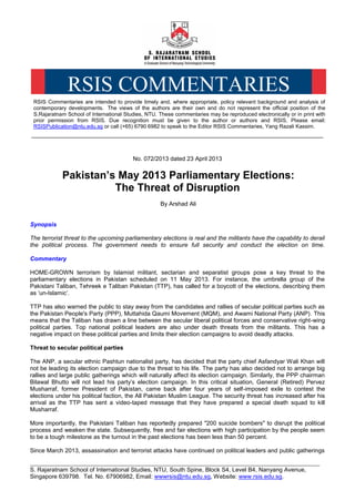 Pakistan’s May 2013 Parliamentary Elections PDF
