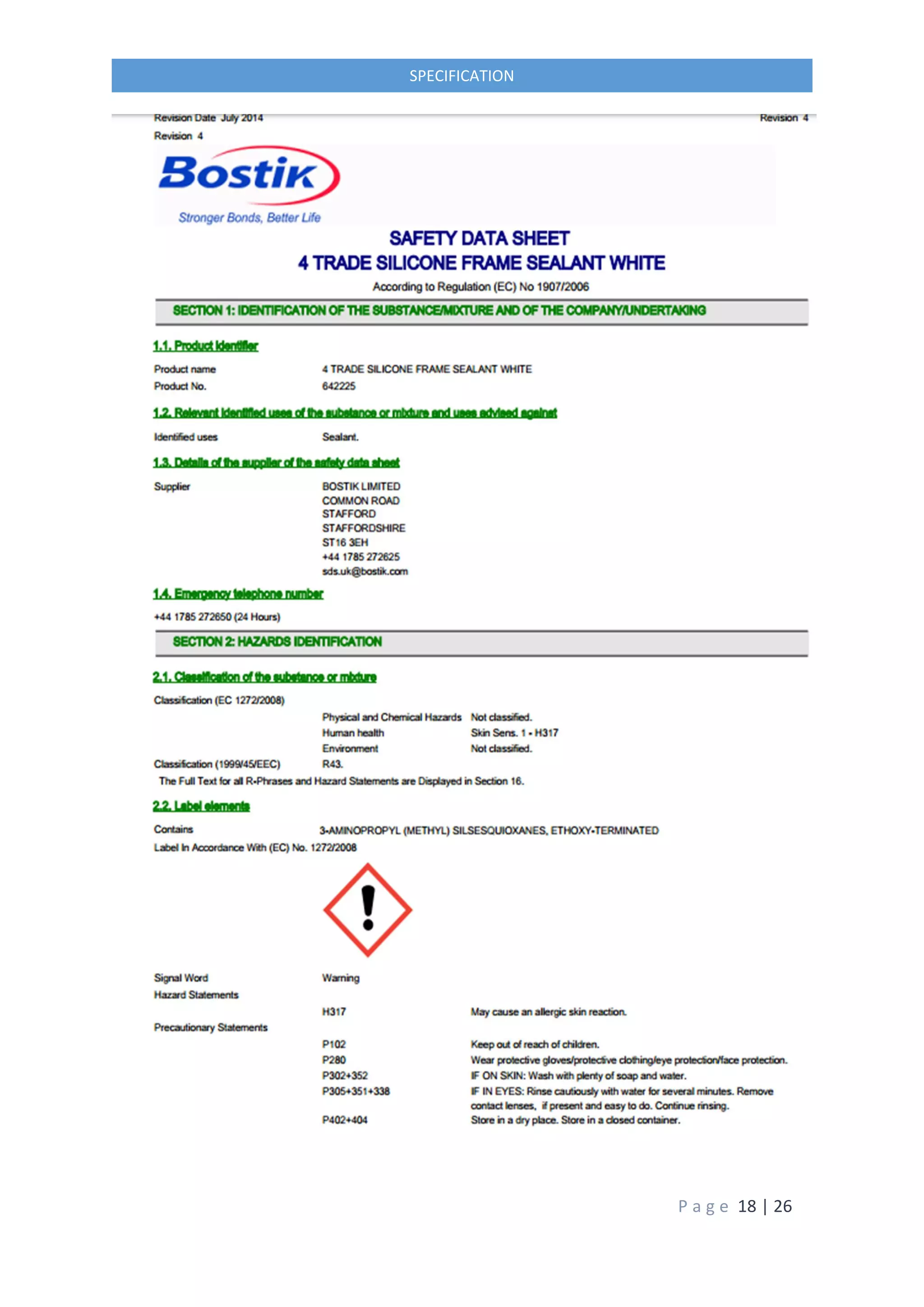 P a g e 18 | 26
SPECIFICATION
 