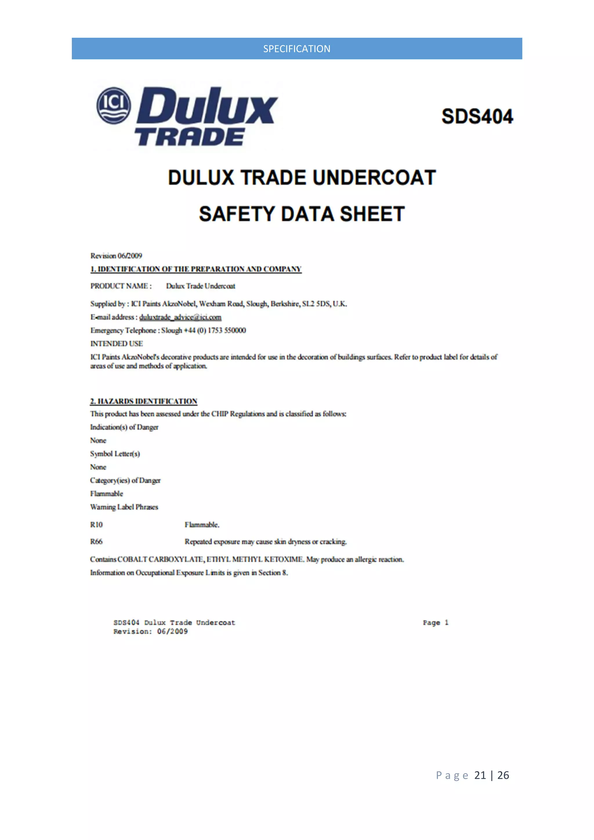 P a g e 21 | 26
SPECIFICATION
 