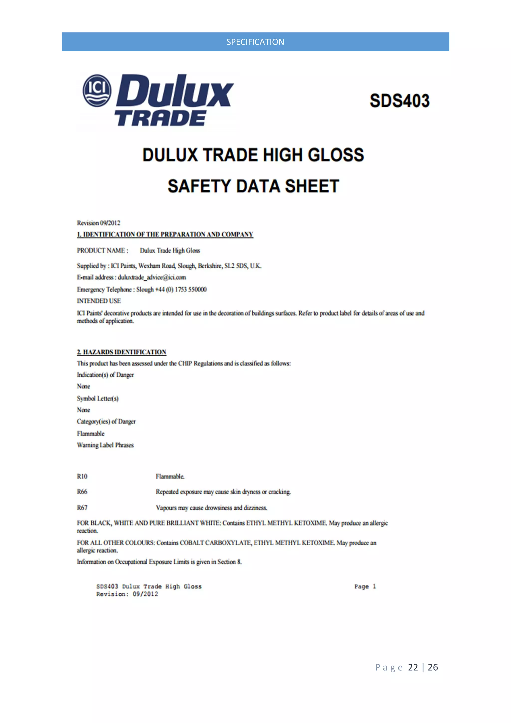 P a g e 22 | 26
SPECIFICATION
 