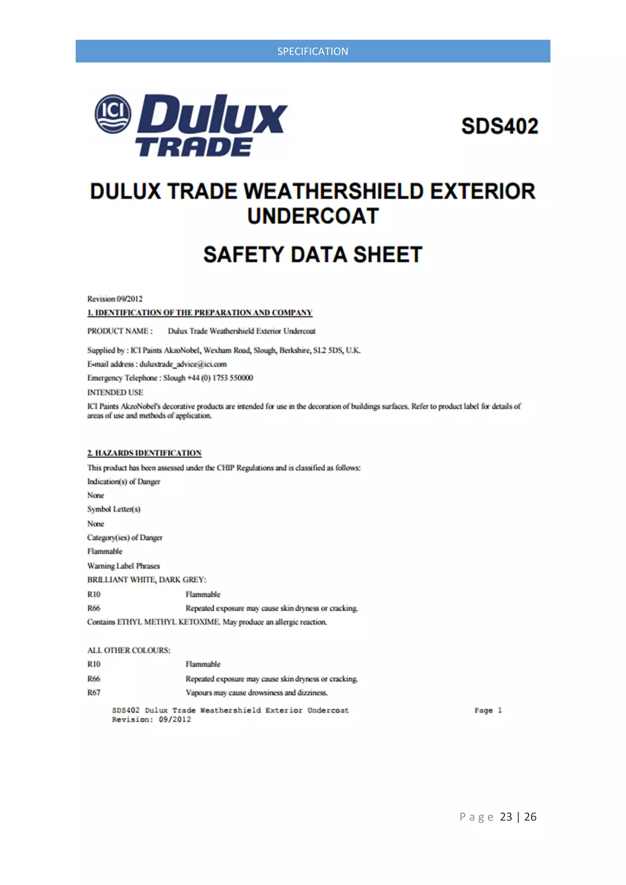 P a g e 23 | 26
SPECIFICATION
 