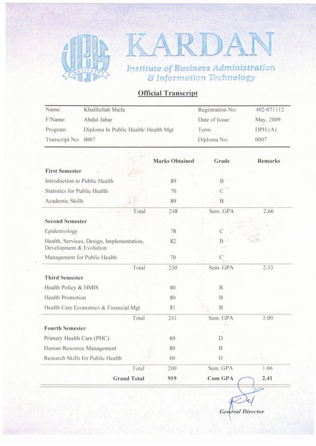 DPH Deploma nad Transcript-Kardan University | PDF