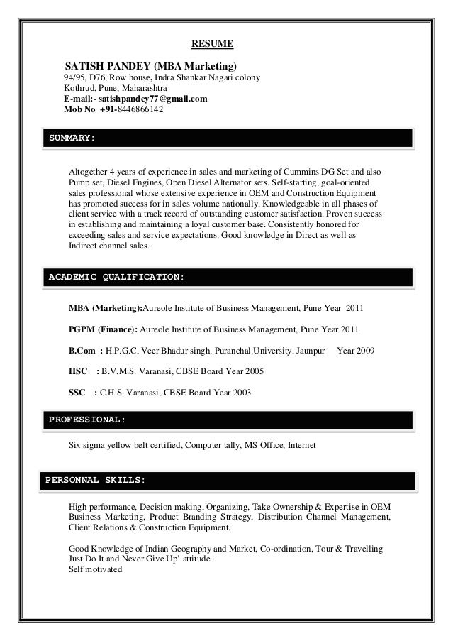 satish resume resume mba application