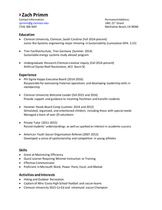 Clemson Resume Examples Resume_Recent | DOCX
