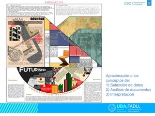 15 
Aproximación a los 
conceptos de: 
1) Selección de datos 
2) Análisis de documentos 
3) Interpretación 
 