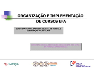 ORGANIZAÇÃO E IMPLEMENTAÇÃO  DE CURSOS EFA CURSO EFA DE NÍVEL BÁSICO DE EDUCAÇÃO E DE NÍVEL 2 DE FORMAÇÃO PROFISSIONAL CURSO EFA DE NÍVEL SECUNDÁRIO DE EDUCAÇÃO E DE NÍVEL 3 DE FORMAÇÃO PROFISSIONAL 